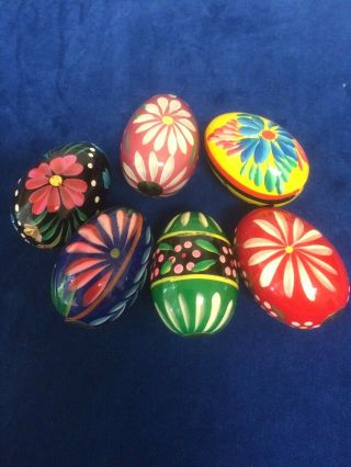 Six Hand Painted Wooden Eggs Polish Pysanky