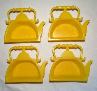 4 Vintage Plastic Tea Bag Holders Yellow Teapots I 