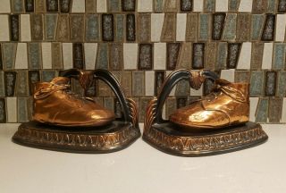 Vintage Brass Copper Bronze Baby Shoe Bookends