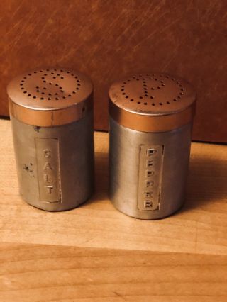 Vintage Aluminum Mid Century Deco Salt And Pepper Shaker Set Made In Italy