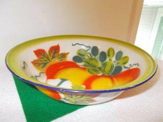 Vintage Large Tin Painted Fruit Bowl With Colorful Apple Design