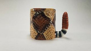 Rattle Snake Coffee Mug W/ Hidden Rattlesnake Head Inside Snake Tail Handle 12oz