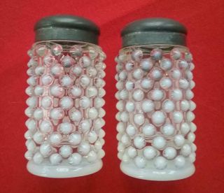 Vintage Clear White Opalescent Hobnail Salt And Pepper Shakers Fenton? English?