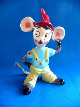 Vintage 1957 Kreiss Bisque Porcelain Mouse With Chenille Tail