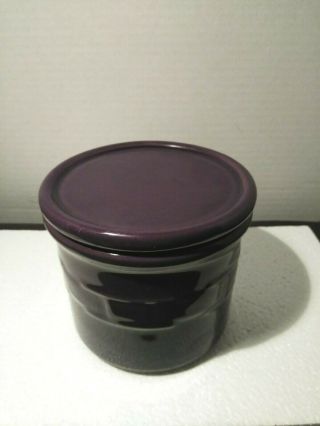 Longaberger Pottery 1 Pint Crock Utensil Holder With Lid Coaster Eggplant Purple