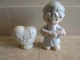 1994 Precious Moments Salt And Pepper Shakers " I Love You " Girl & Heart