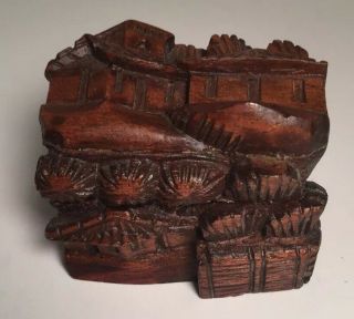 Ornate Hand Carved Wood Hinged Jewelry Trinket Box - Vintage - Great Details
