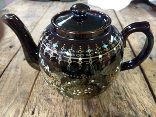 Vintage Made In England Brown Glazed Beaded Tea Pot Teapot Decoration Decor