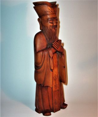 Old ORIENTAL ASIAN MAN Hand Carved Wood Art Sculpture Statue Figurine Vintage VG 2