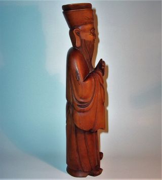 Old ORIENTAL ASIAN MAN Hand Carved Wood Art Sculpture Statue Figurine Vintage VG 3