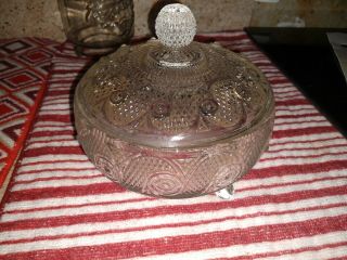 Vintage Avon Footed Round Pressed Glass Powder Jar Trinket Candy Dish With Lid