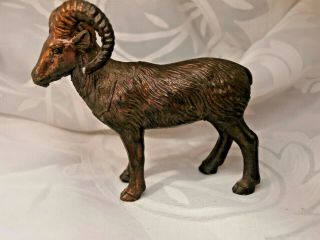 Small Vintage Copper Metal Big Horn Ram Mountain Goat Figurine Japan