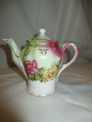 Vintage Small Hand Painted Teapot Floral Roses Gold Trim