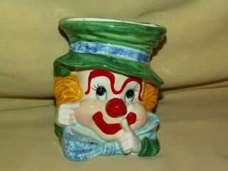 Clown Vase Head Napco Napcoware Japan Planter 275 Green Hat Bow Tie Vintage.