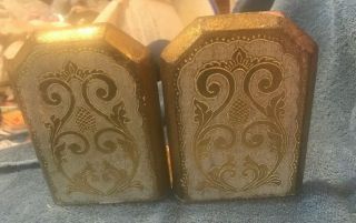 Vintage Italian Hand Crafted Gold And Cream Florentine Wood Bookends