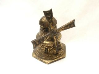 Vintage Heavy Brass Windmill Bell Approx.  3 " Tall With Turning Sails