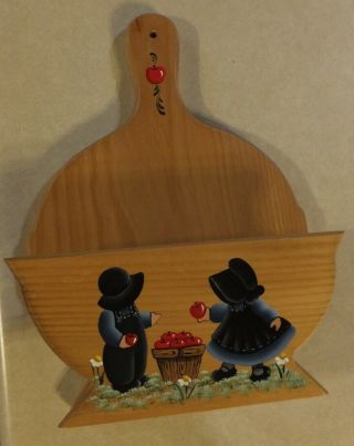 Amish Made Wooden Book Holder Hand Painted Folk Art Amish Children With Apples