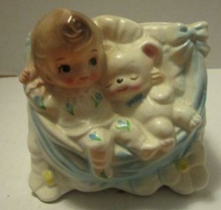 Vintage Baby With Teddy Bear Baby Planter