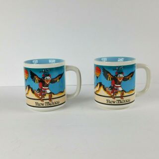 Set Of 2 Mexico Vintage Collectible Mug Coffee Tea Cup Blue Inside