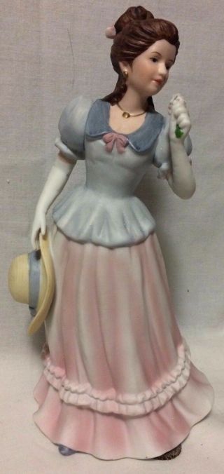 Vintage Homco Lady Camille Figurine 1452 Victorian Woman With Hat And Flowers