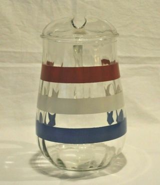 Vintage Glass Pitcher Red White Blue 4th Of July Picnic