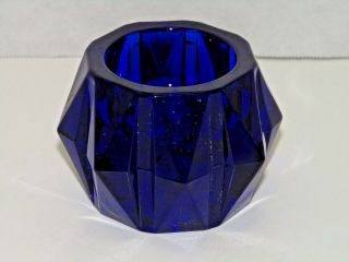 Vintage Cobalt Blue Heavy Glass Candlestick Holder Short Star Shaped Tealight
