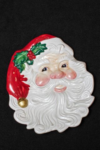 Fitz Floyd Santa Clause Christmas Holiday China Serving Canape Cookie Plate Dish