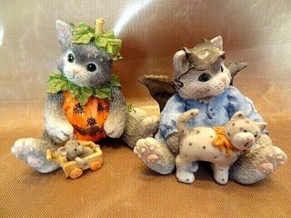 Halloween Is Almost Here Set Of 2 Calico Kittens - Bat & Pumpkin Costumes