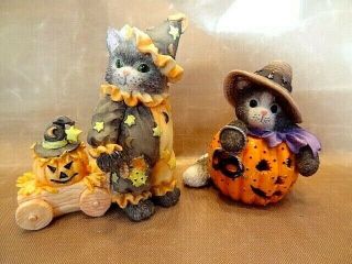 Halloween Is Almost Here Set Of 2 Calico Kittens - Clown & Kitten In Pumpkin