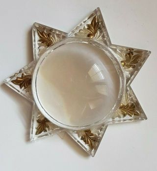 Antique Victorian Goofus Mourning Star Magnifying Glass Paperweight Frame Gold