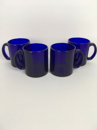 Vintage Cobolt Blue Glass Mugs Set Of 4 Made In The Usa