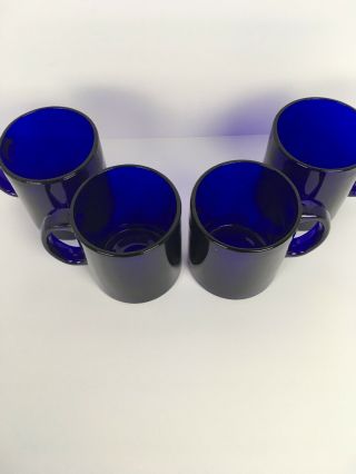 Vintage Cobolt Blue Glass Mugs Set Of 4 Made In The USA 2