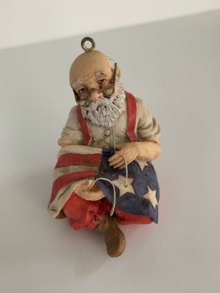 Ornament - Midwest Cannon Falls Santa Sewing American Flag Christmas 4th Of July