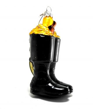 Black Pirate Boots With Gold Hand Blown Glass Christmas Ornament