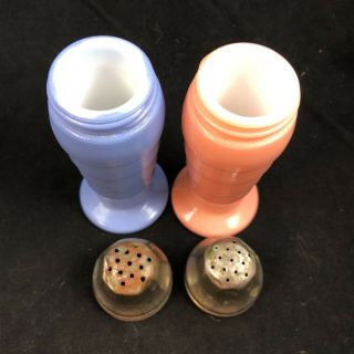 Vintage Art Deco Blue and Pink Milk Glass Salt and Pepper Shakers 5