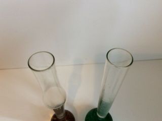 2 Vintage Clear Glass Bud Vase with A Controlled Bubble Base Brown Green 2