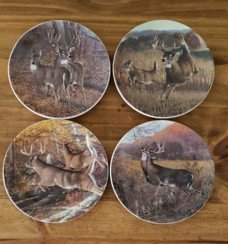 4 Wild Wings Michael Sieve Whitetail Deer In Autumn Series Mini Plates