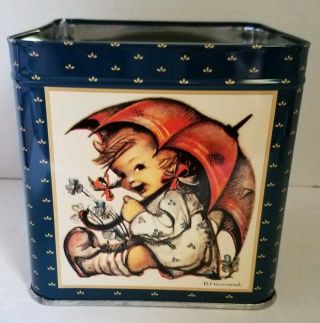 Mj Hummel Vintage Cookie Tin Olive Can Company 1996 Umberlla Boy& Girl Collector
