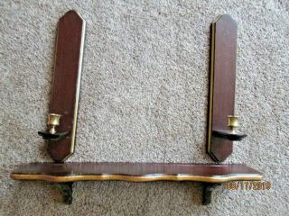 Vintage Home Interiors Homco Gold W/ Cherry Wood Wall Sconces & Shelf