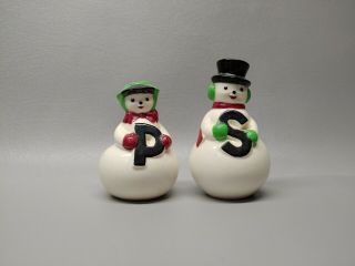 Vintage Snowman Salt And Pepper Shaker Set Winter Christmas Decor