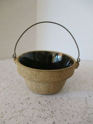 Antitque,  Stoneware Bowl With Bail Handle,  Miniature,  1 3/4 " High X 3 " Diameter