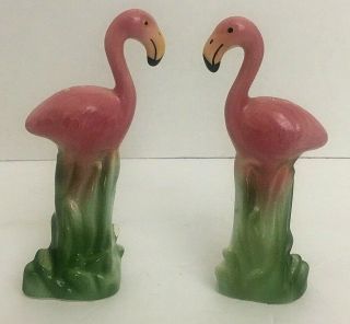 Vintage Standing Pink /green Flamingo Salt And Pepper Shakers Ceramic