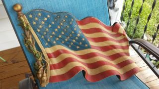 0173large Vintage Burwood American Flag Waving Wall Hanging 15x20 Patriotic Usa