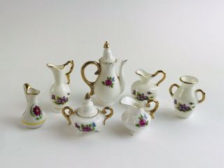7 Vtg Bone China Pitchers Vases Teapot Bowl Doll House Miniature Japan France