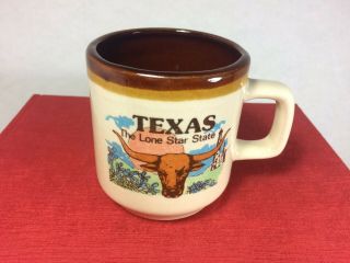 Texas The Lone Star State Coffee Tea Mug Cup Pottery Cattle Stter Bull Oil