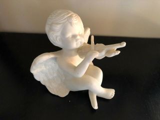 Ceramic Violin Playing Angel Cherub With Wings 5 " Tall Figurine