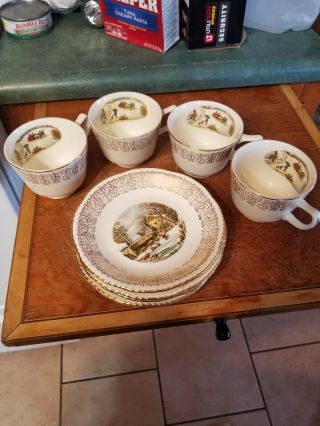 Currier And Ives Tea Cups And 6 Inch Saucers