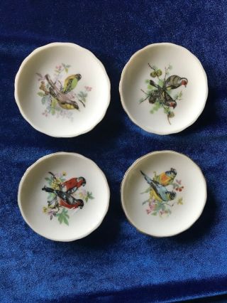 Set Of 4 Vintage Porcelain Bird Plates Small 3” Made In Japan