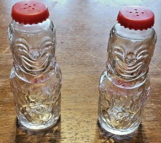 Vintage Brockway Glass Clown Salt And Pepper Shaker Set 4 " X 1 1/4 " 2oz