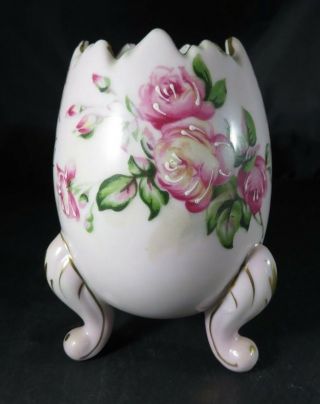 Vintage Footed Egg Porcelain Bowl Vase Japan W Roses N Gold Décor Handpainted